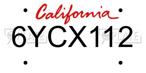 6YCX112 California License Plate