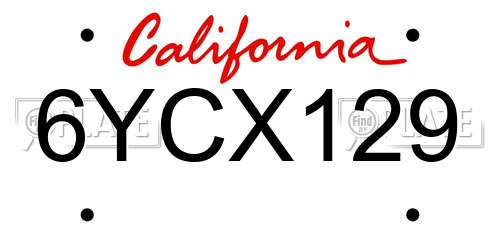 6YCX129 California License Plate
