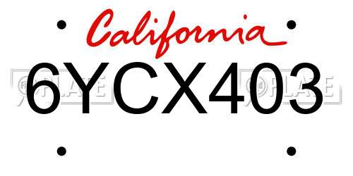 6YCX403 California License Plate