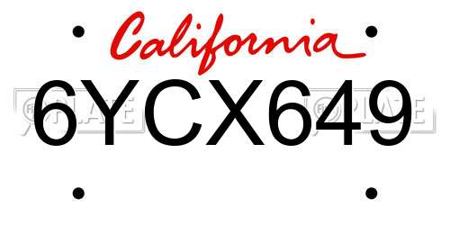 6YCX649 California License Plate