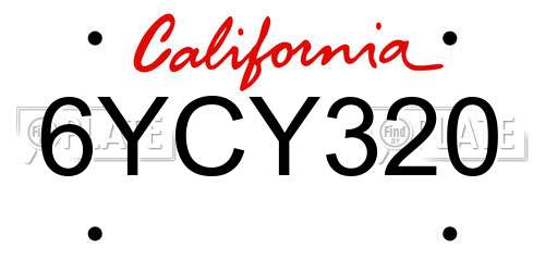 6YCY320 California License Plate