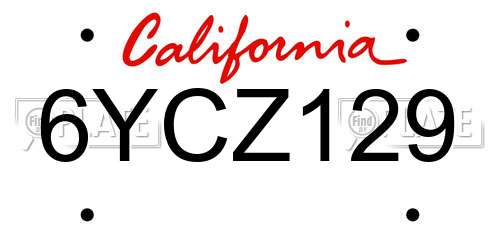 6YCZ129 California License Plate