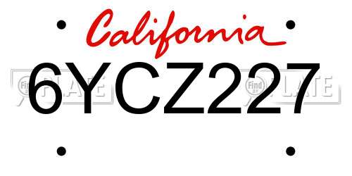 6YCZ227 California License Plate