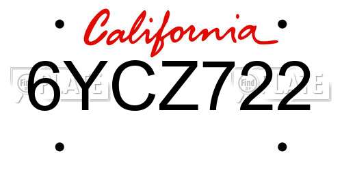 6YCZ722 California License Plate