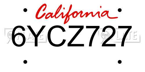 6YCZ727 California License Plate