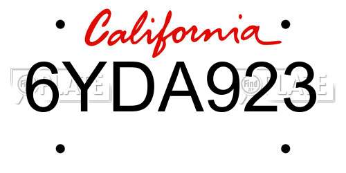 6YDA923 California License Plate