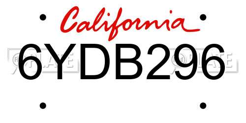 6YDB296 California License Plate
