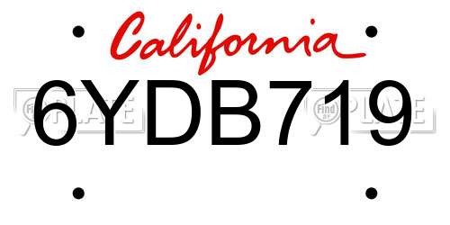 6YDB719 California License Plate