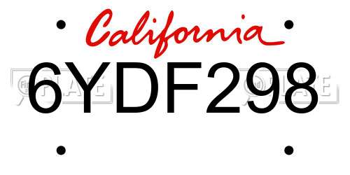6YDF298 California License Plate