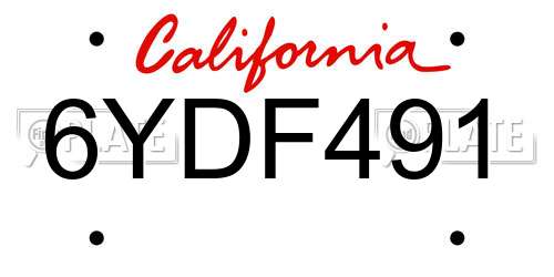 6YDF491 California License Plate
