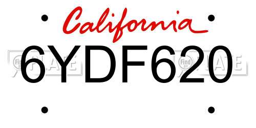 6YDF620 California License Plate