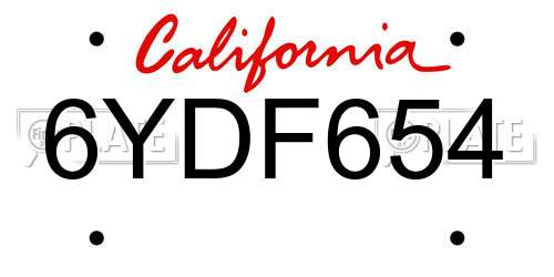 6YDF654 California License Plate