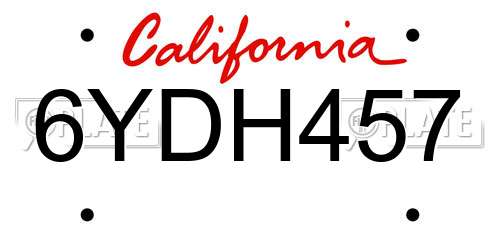 6YDH457 California License Plate