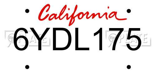 6YDL175 California License Plate