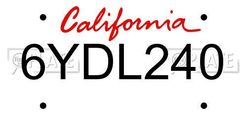 6YDL240 California License Plate