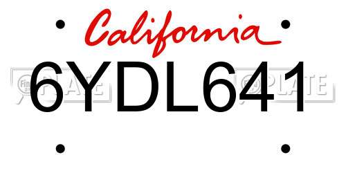 6YDL641 California License Plate