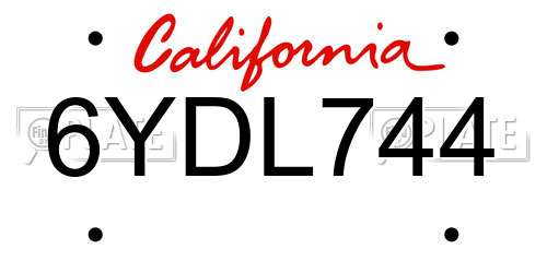 6YDL744 California License Plate