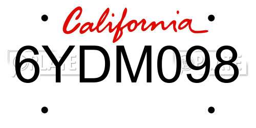 6YDM098 California License Plate