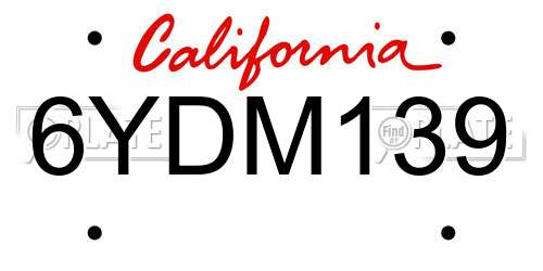 6YDM139 California License Plate