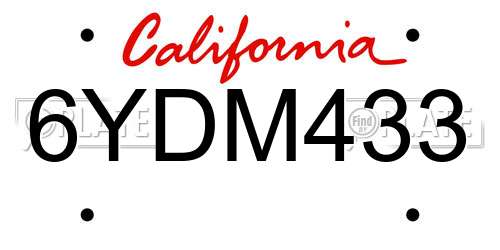 6YDM433 California License Plate