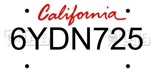 6YDN725 California License Plate