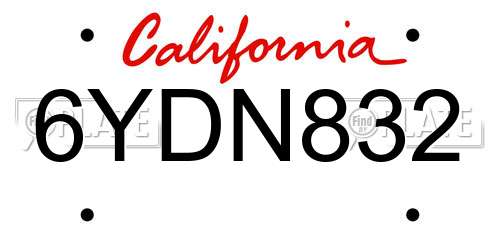 6YDN832 California License Plate