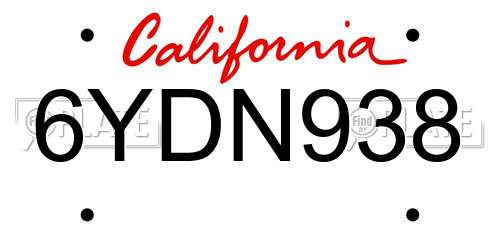 6YDN938 California License Plate