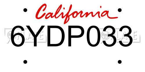 6YDP033 California License Plate