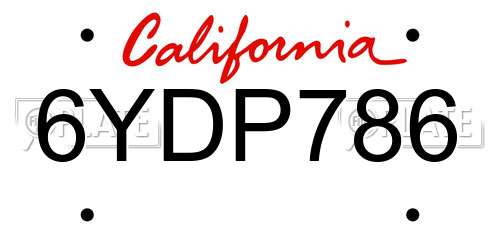 6YDP786 California License Plate
