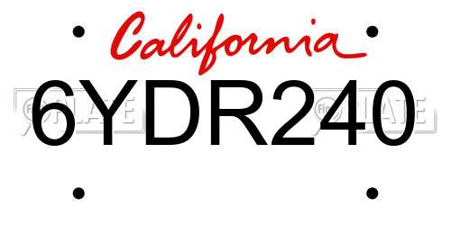 6YDR240 California License Plate