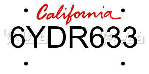 6YDR633 California License Plate