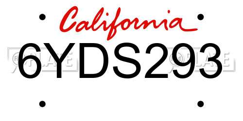 6YDS293 California License Plate