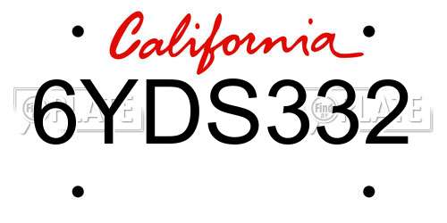 6YDS332 California License Plate