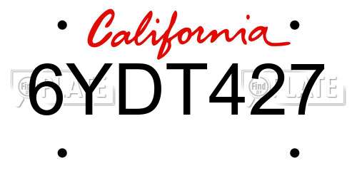 6YDT427 California License Plate