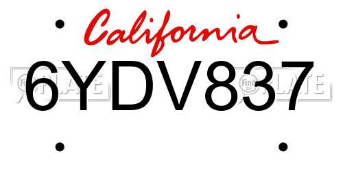 6YDV837 California License Plate