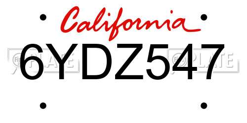 6YDZ547 California License Plate