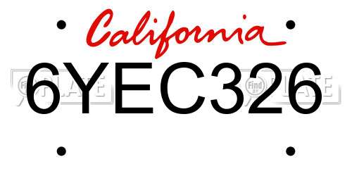 6YEC326 California License Plate