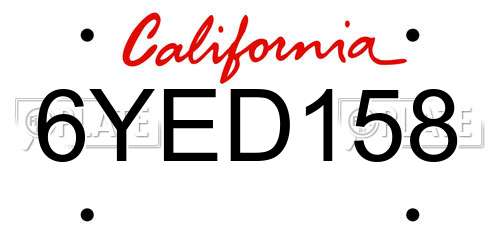 6YED158 California License Plate
