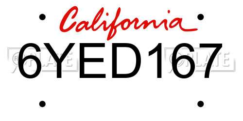 6YED167 California License Plate