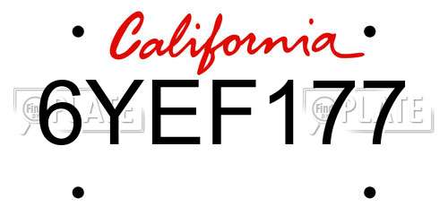 6YEF177 California License Plate