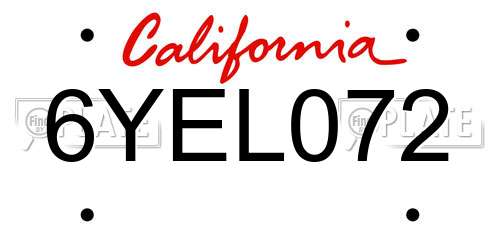 6YEL072 California License Plate