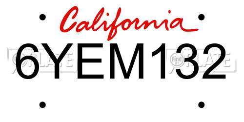 6YEM132 California License Plate