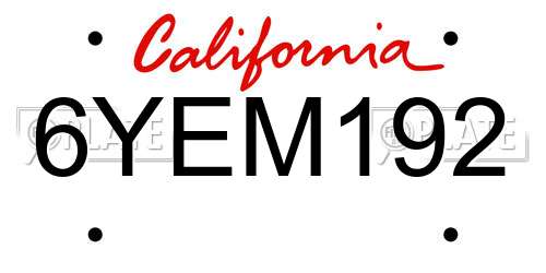 6YEM192 California License Plate