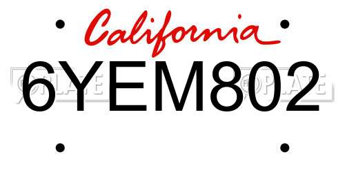 6YEM802 California License Plate