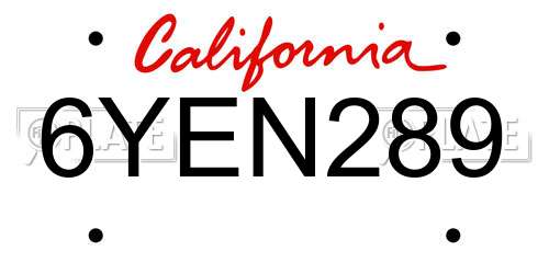 6YEN289 California License Plate
