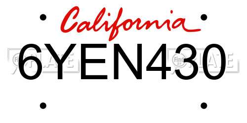 6YEN430 California License Plate