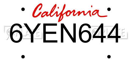 6YEN644 California License Plate
