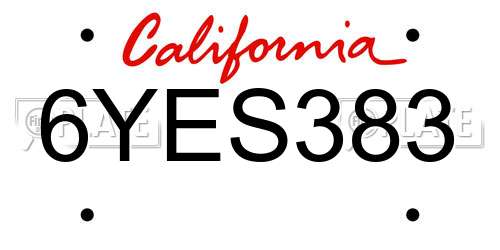 6YES383 California License Plate