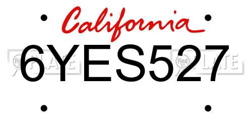 6YES527 California License Plate