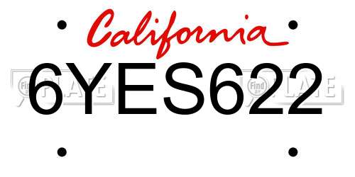 6YES622 California License Plate